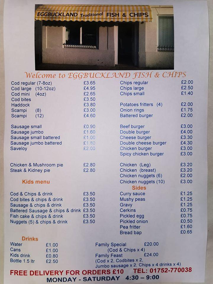 Carta de comida rápida Eggbuckland Fish & Chips, Plymouth