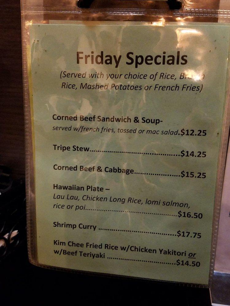 Menu at Eagle Cafe, Honolulu
