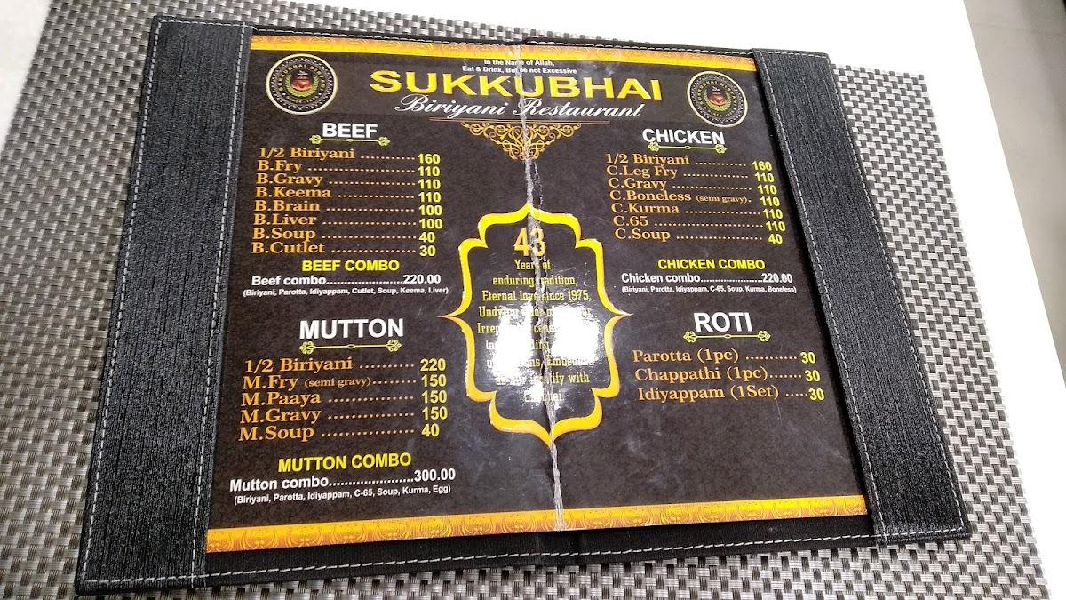 Menu At Sukkubhai Biryani Multicuisine Restaurant Omr Perungudi