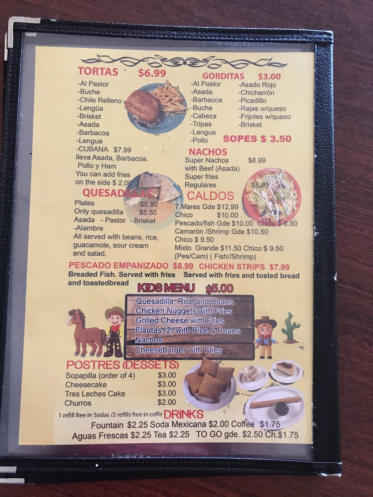 Menu at Taqueria El Vaquero restaurant, Hereford