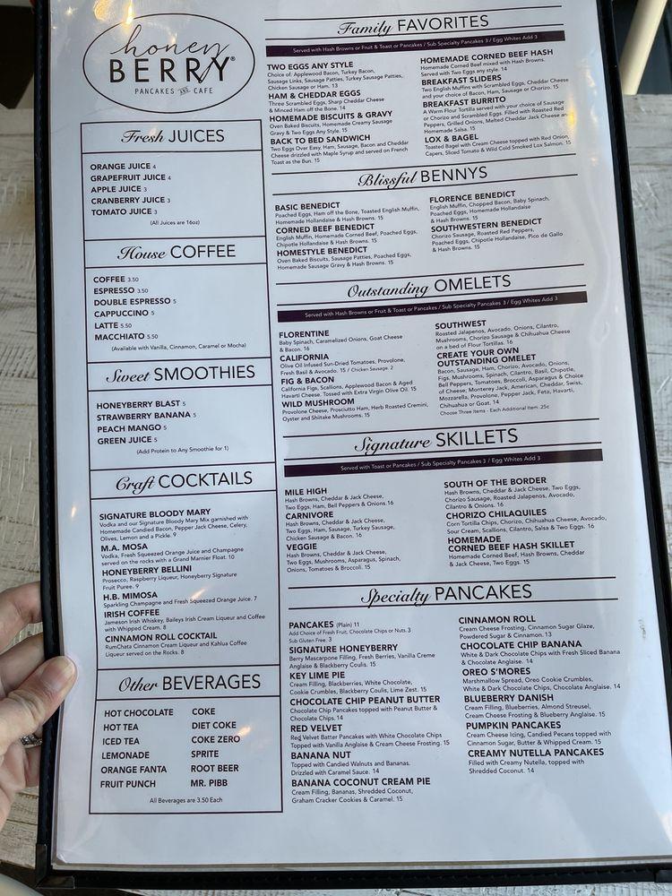 Menu at Honey Berry Pancakes and Cafe, Lombard