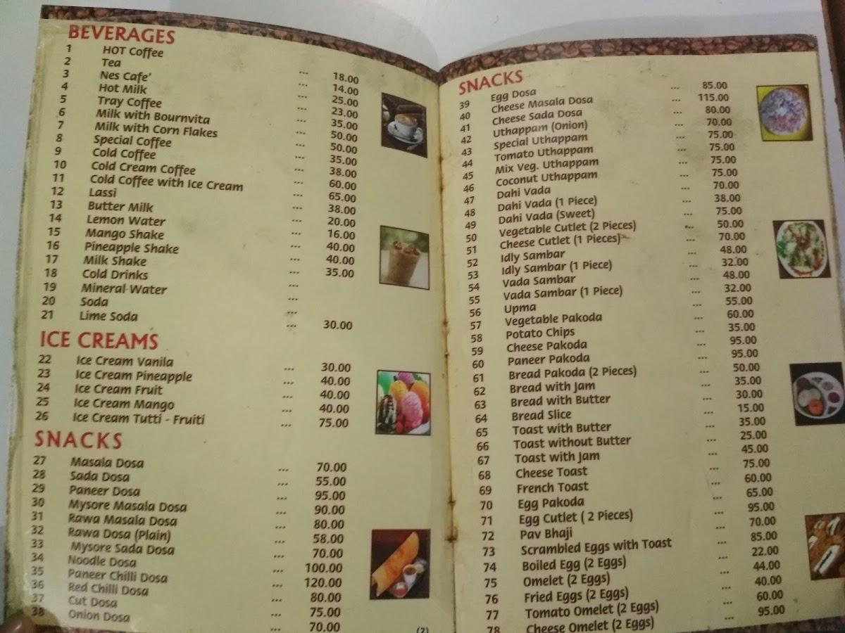 Menu at Indian Coffee House, Indore, District Court