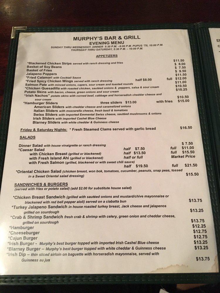 Menu at Murphy's Bar & Grill, Honolulu