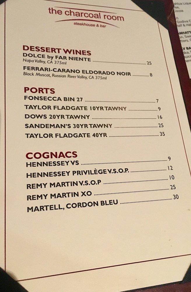 Menu at The Charcoal Room steakhouse, Las Vegas, W Sahara Ave