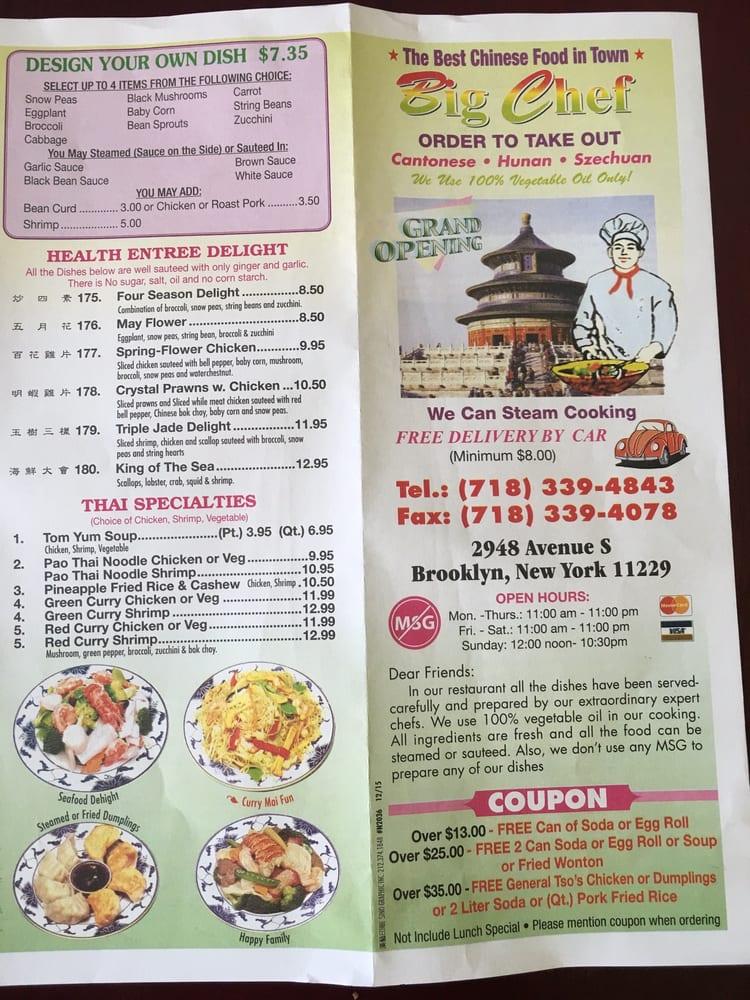 Menu At Big Chef Restaurant, New York City, Ave. S