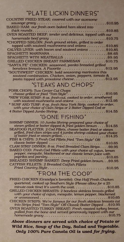 Menu at Grandma's Recipes restaurant, Flint