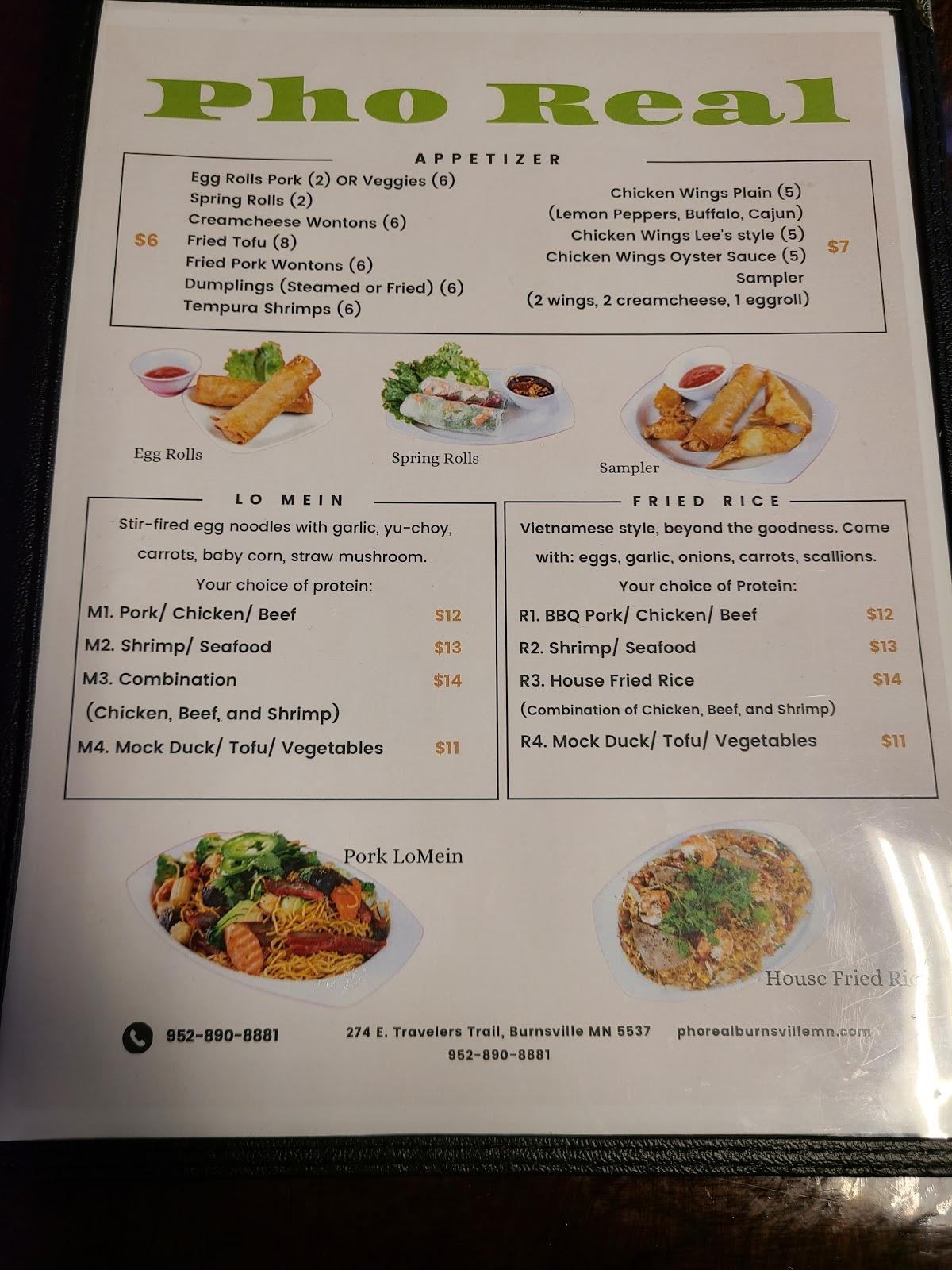 Menu At Pho Real Restaurant Burnsville