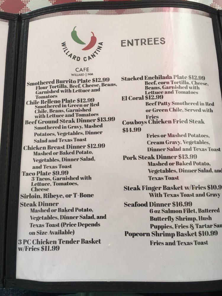 Menu at Willard Cantina & Cafe, Willard