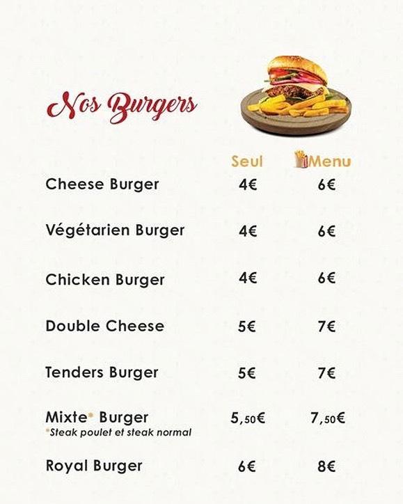Menu au Le Jaguar restaurant, Denain