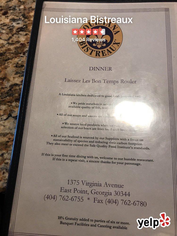 Menu at Louisiana Bistreaux Seafood Kitchen East Point restaurant, East