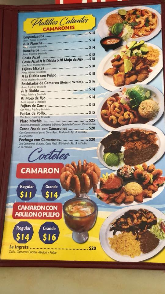 Menu at Mariscos El Moreno restaurant, Lynwood, Atlantic Ave