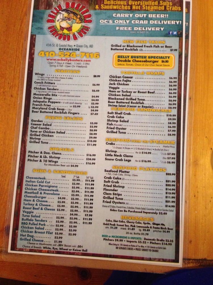 Menu at Belly Busters restaurant, Ocean City