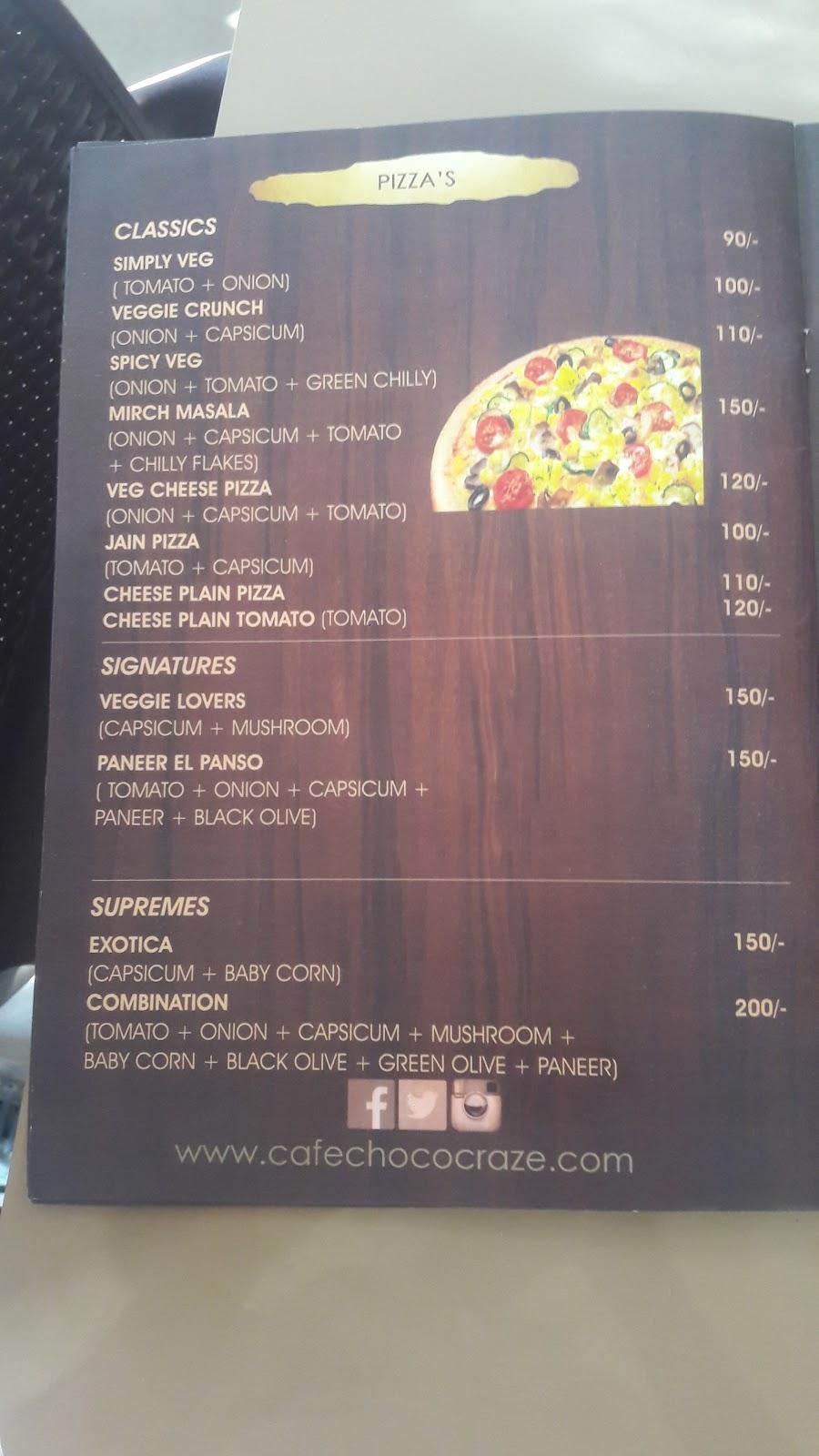 Cafe Choco Craze menu