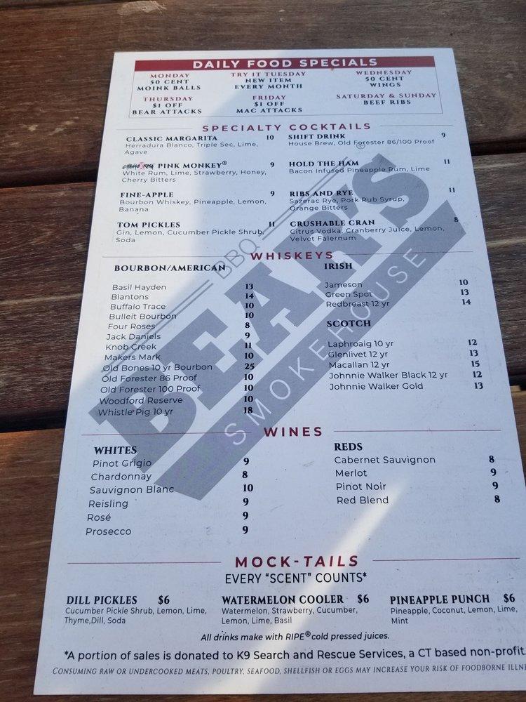 Menu at Bear's Smokehouse Barbecue, New Haven