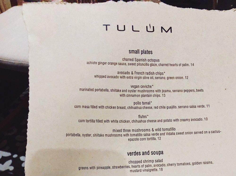 Menu At Tulum Restaurant Dallas