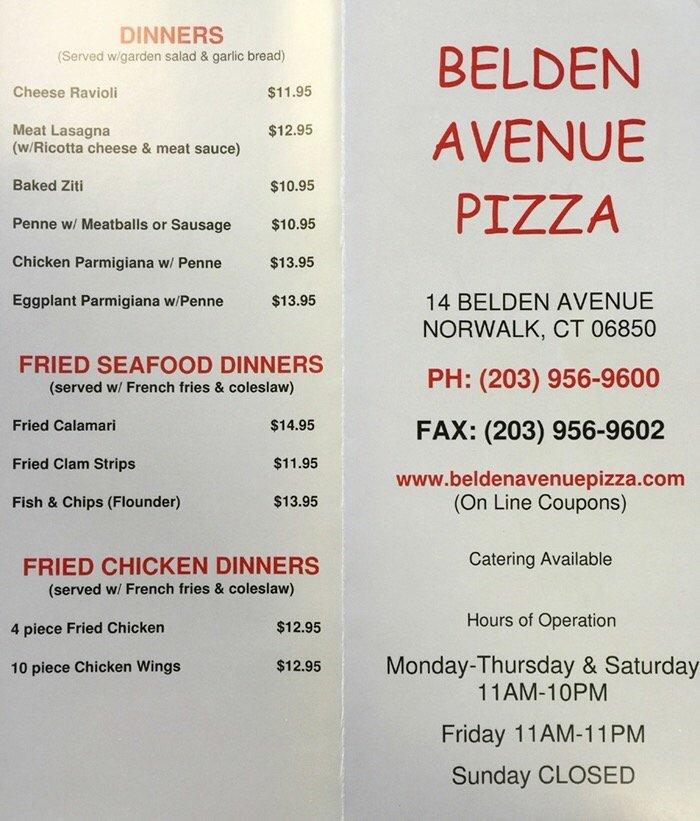 Menu at Elvira's Pizza pizzeria, Norwalk