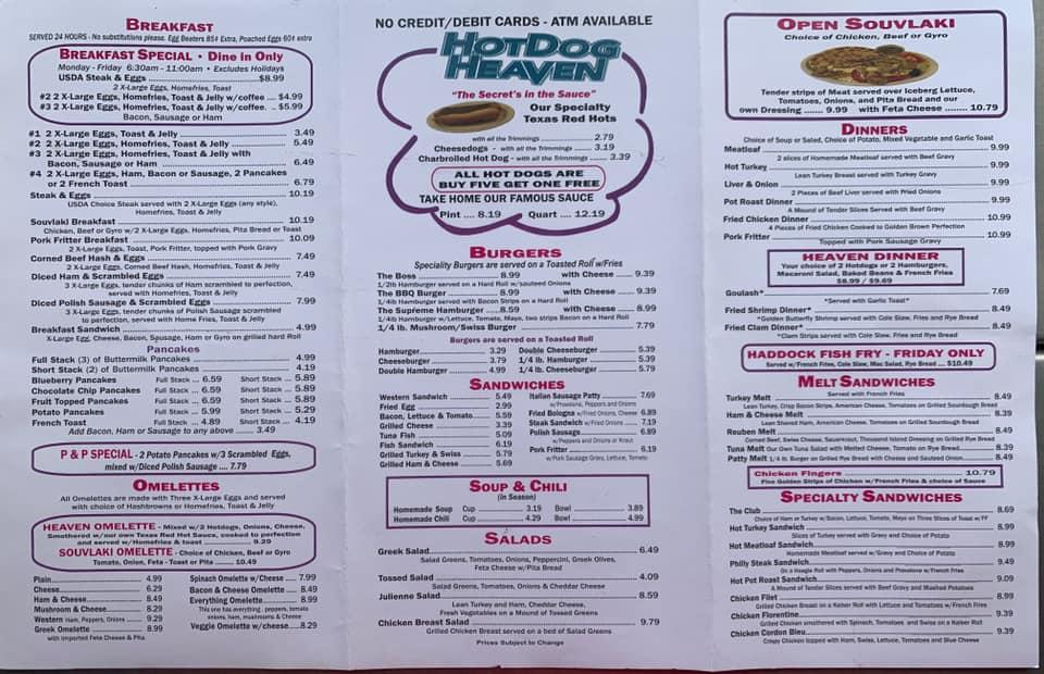 Menu at Hot Dog Heaven restaurant, Buffalo