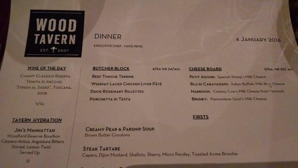 Menu at Wood Tavern restaurant, Oakland