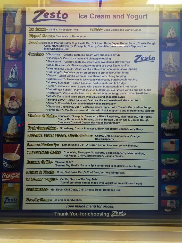 Menu at Zesto Ice Cream, Fort Wayne, St Joe Center Rd