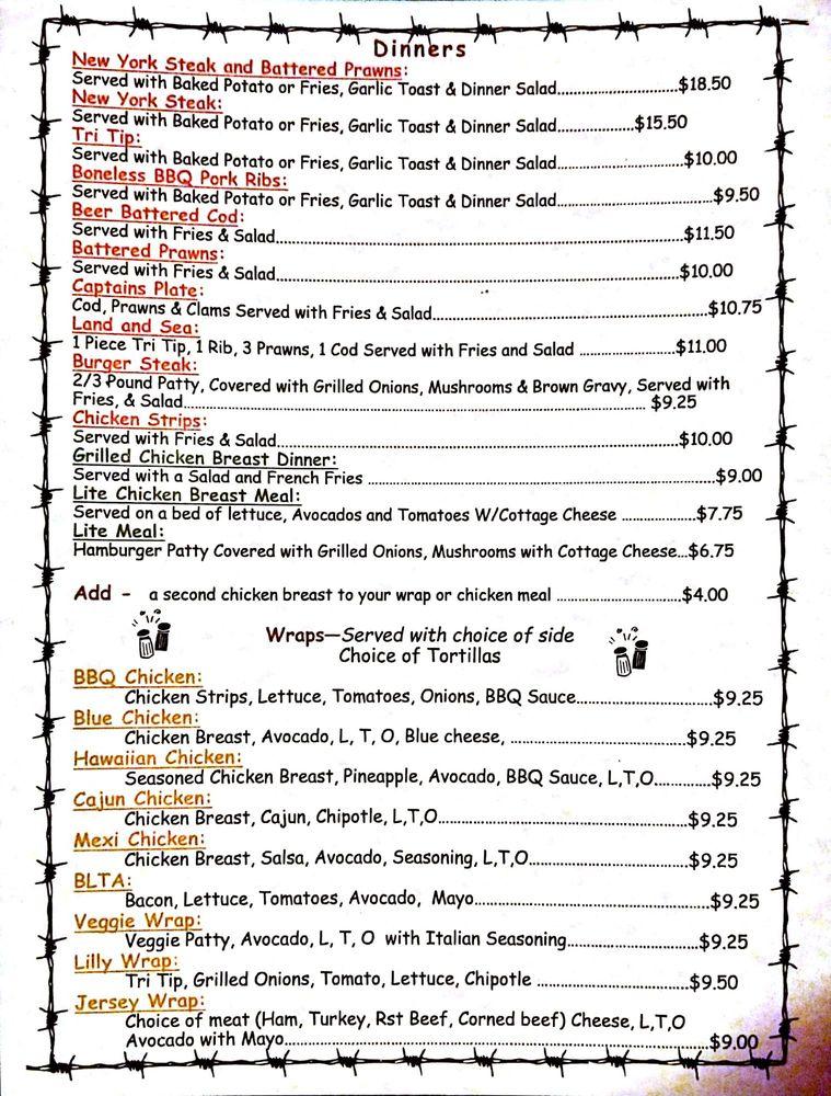 Menu at Jersey Lilly pub & bar, Roseburg