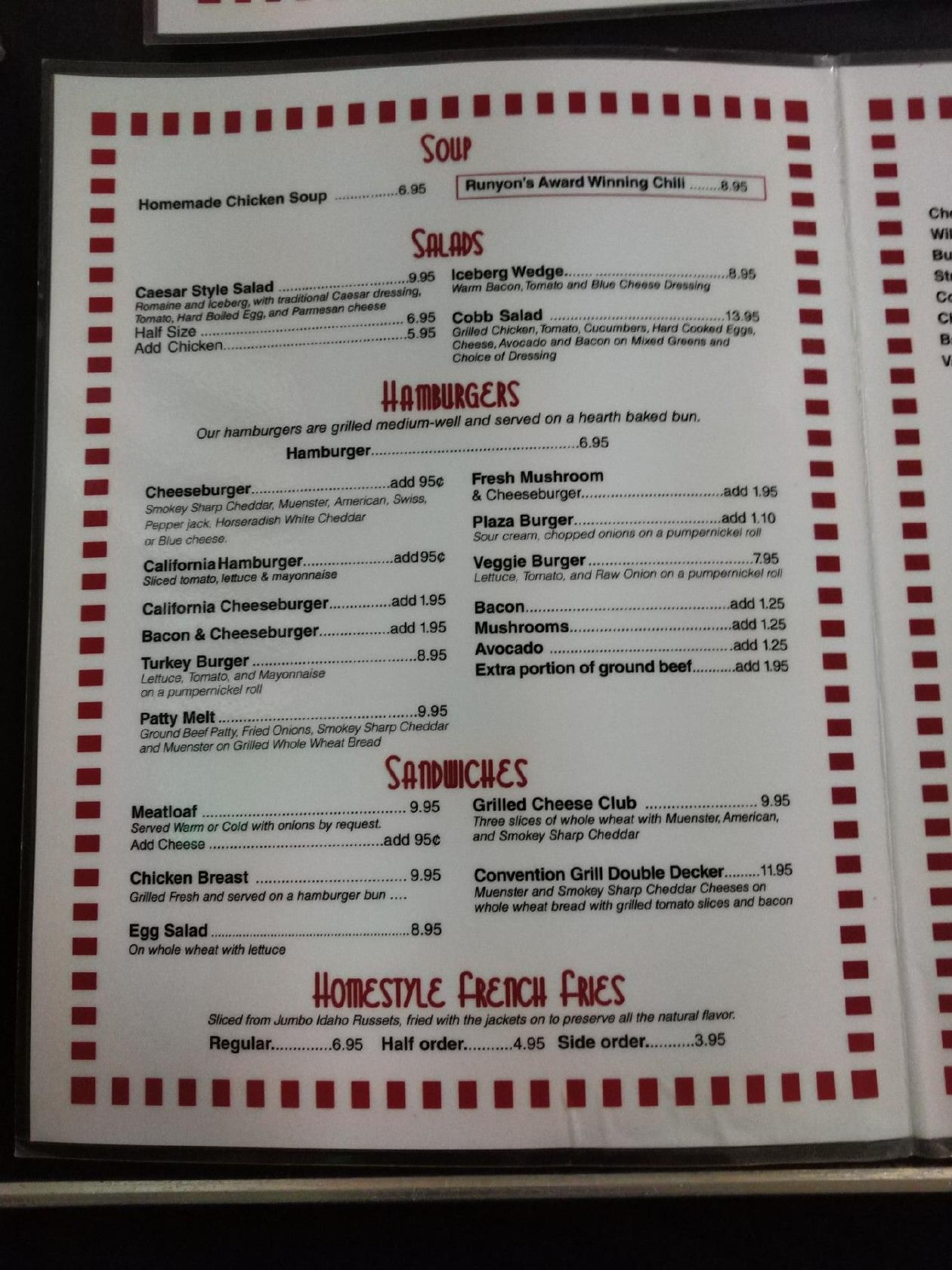 Menu at Convention Grill restaurant, Edina