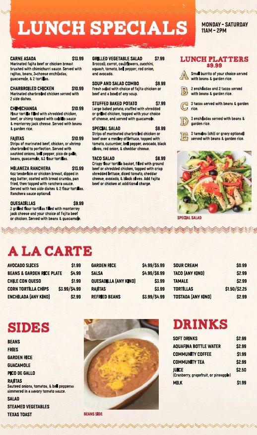 Menu at La Casa Del Sol - Thibodaux restaurant, Thibodaux