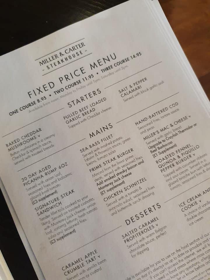 Menu at Miller & Carter Grantham pub & bar, Grantham