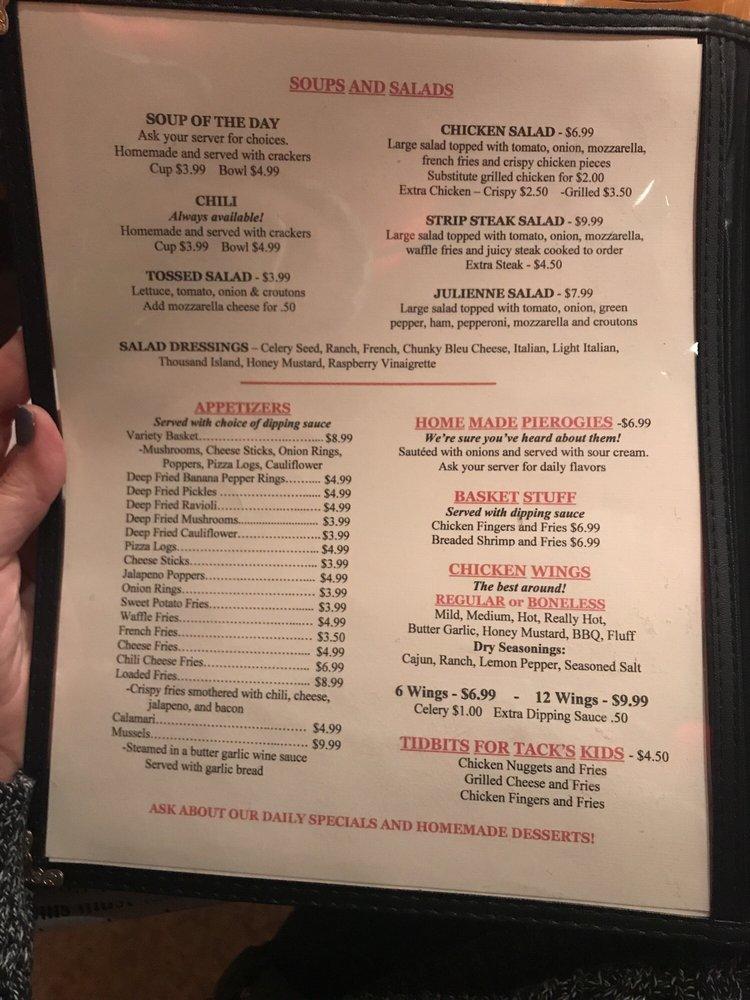 Menu at Tack's Inn restaurant, USA