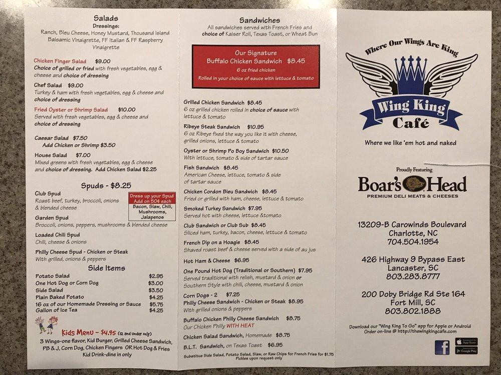 Menu at Wing King Cafe Charlotte NC, Charlotte, Carowinds Blvd