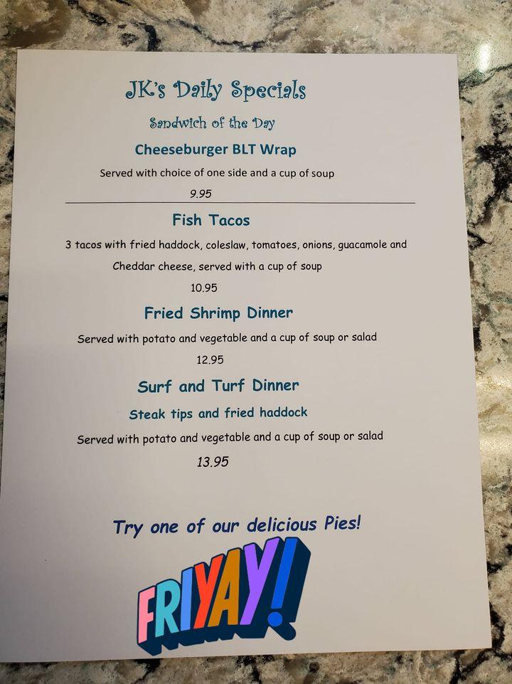 Menu at Jimmy K's Diner Seabrook, NH restaurant, Seabrook