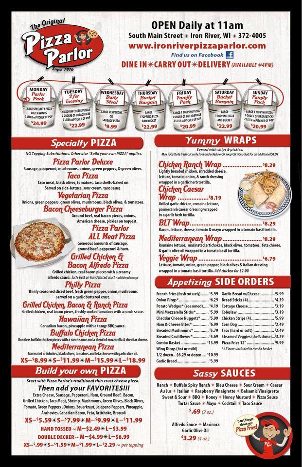 Menu at Iron River Pizza Parlor pizzeria, Iron River