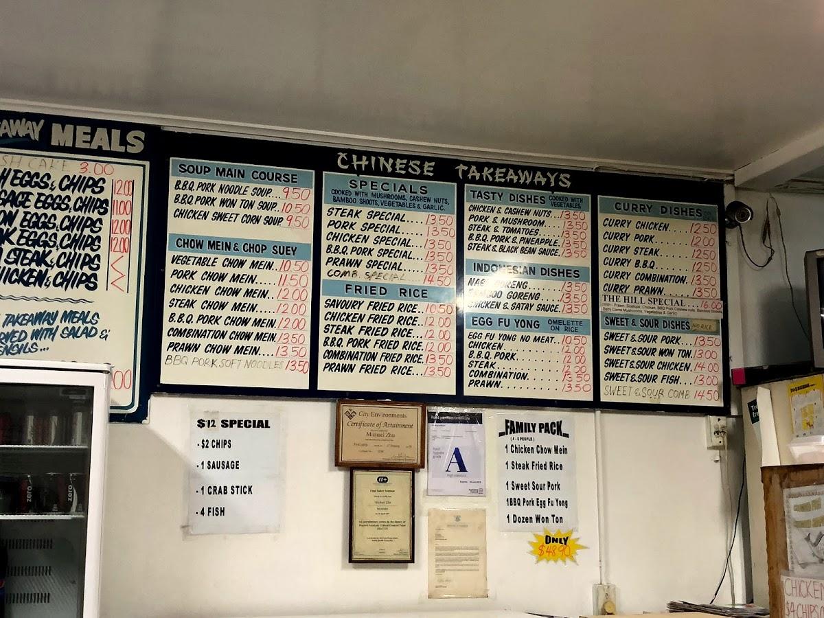 Menu at Hill Takeaways fast food, Pukekohe