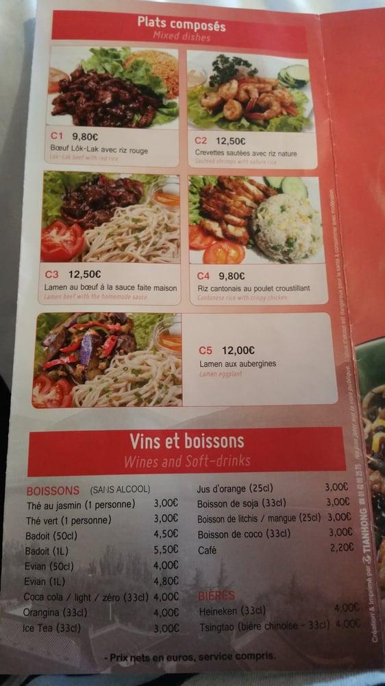 Menu at My Noodles restaurant, Paris