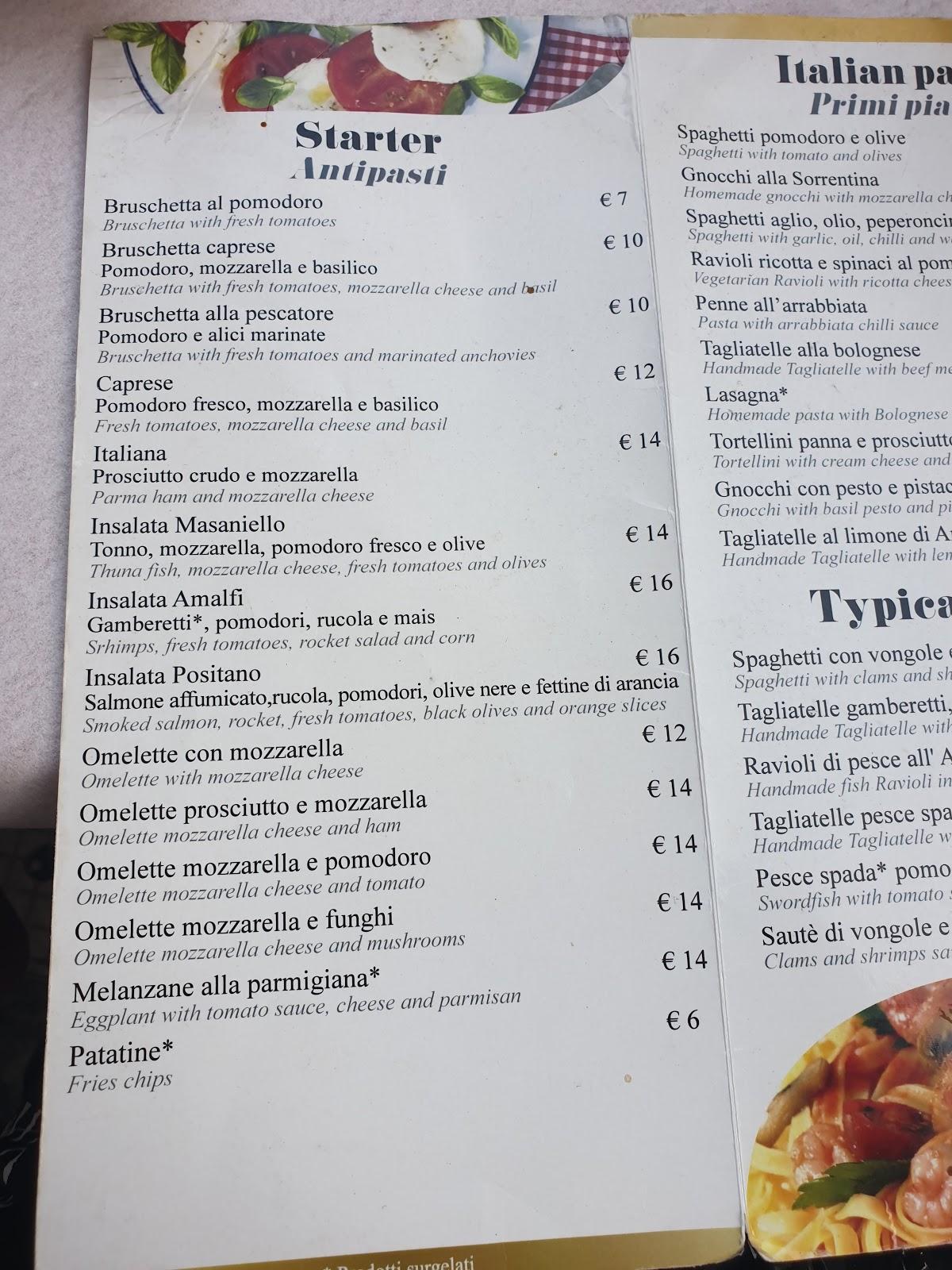 Menu at Typical Food_Restaurant, Amalfi
