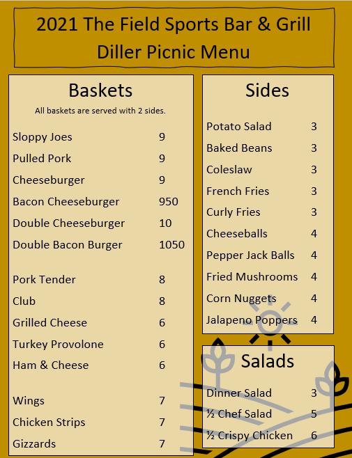 Menu at Field Sports Bar & Grill, Diller