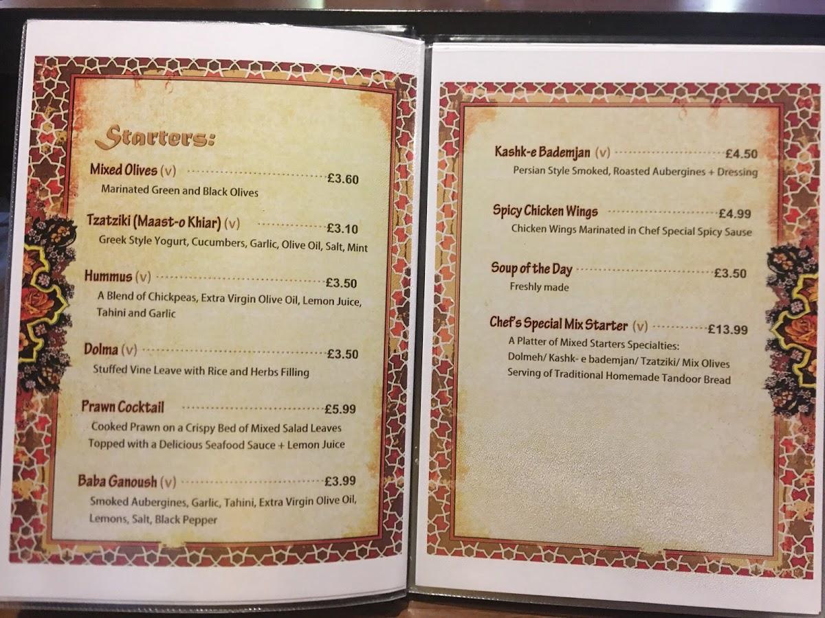 Menu at Rosebud restaurant, Coventry