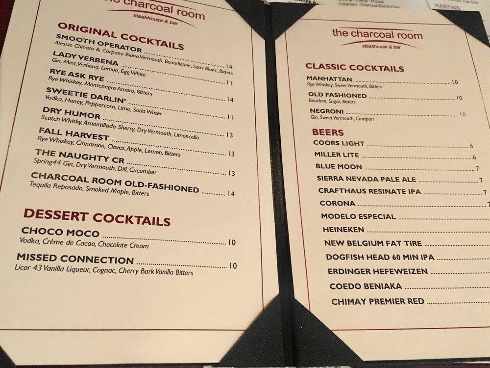 Menu at The Charcoal Room steakhouse, Las Vegas, W Sahara Ave
