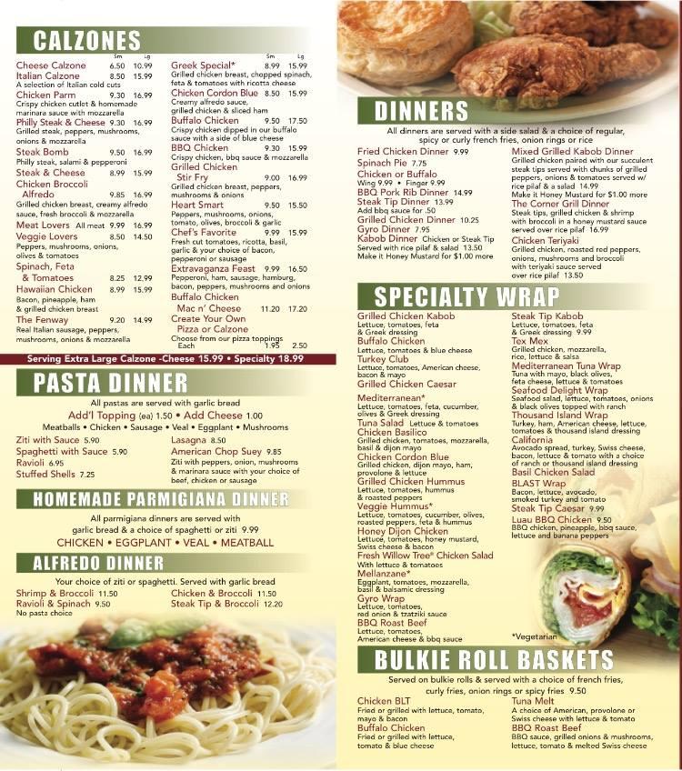 Menu at Corner Grill Rockland pizzeria, Rockland