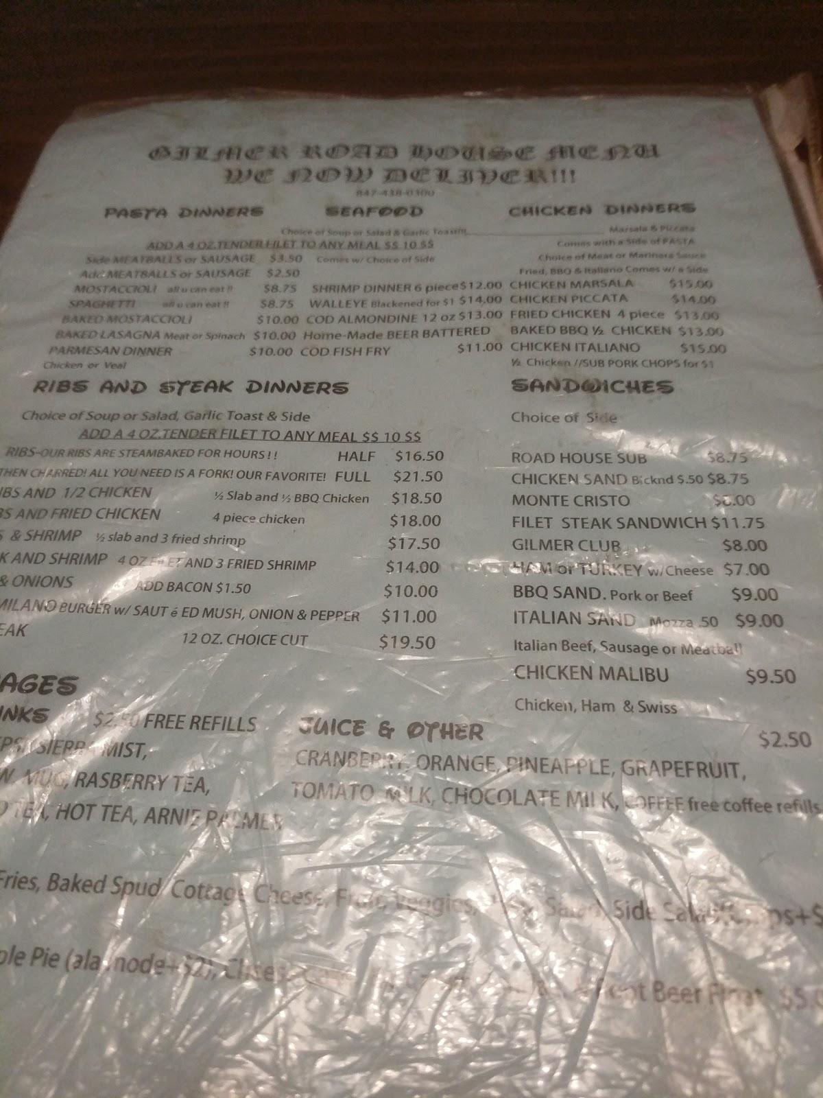 Menu at Gilmer Road House pub & bar, Mundelein