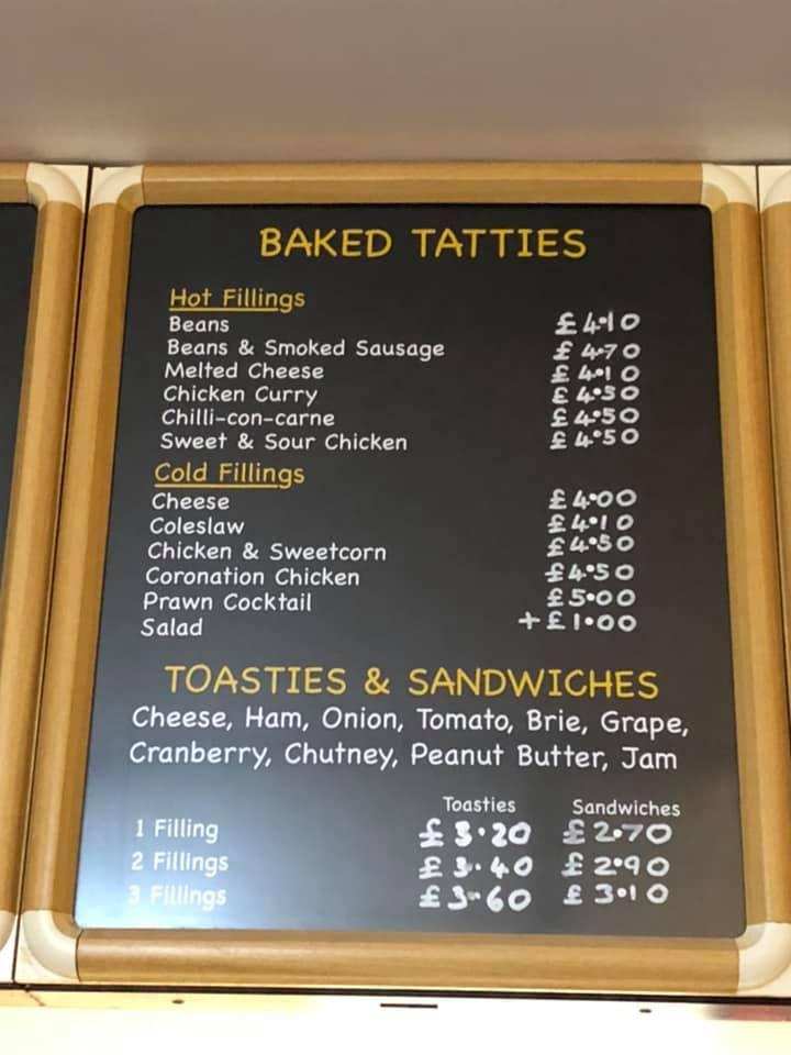 Menu at Harbour Fry fast food, Kirkwall