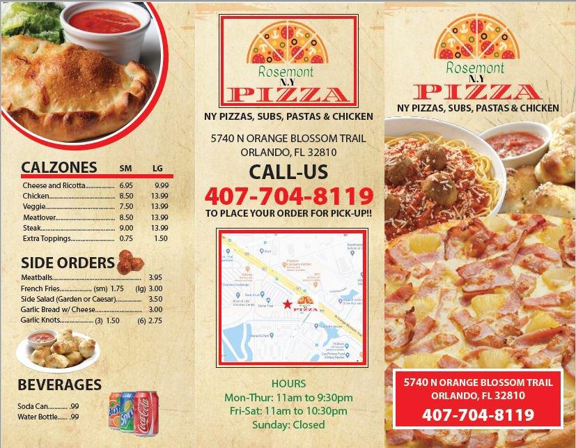 Menu at Rosemont Pizza pizzeria, Orlando
