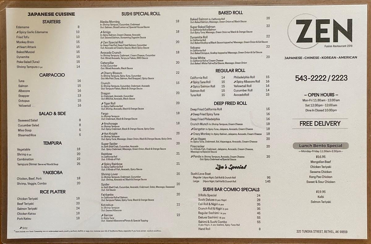 Menu At ZEN Restaurant Bethel   R72d Zen Menu 2021 09 1 