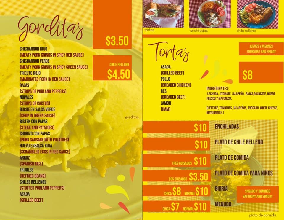 Menu at Gorditas Tere restaurant, Ligonier