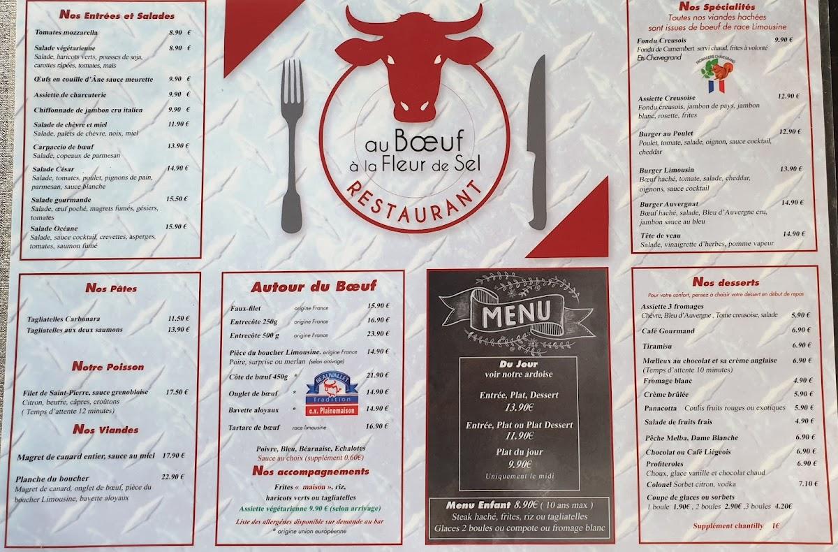 Menu at Restaurant Au Boeuf À La Fleur De Sel Guéret, Guéret