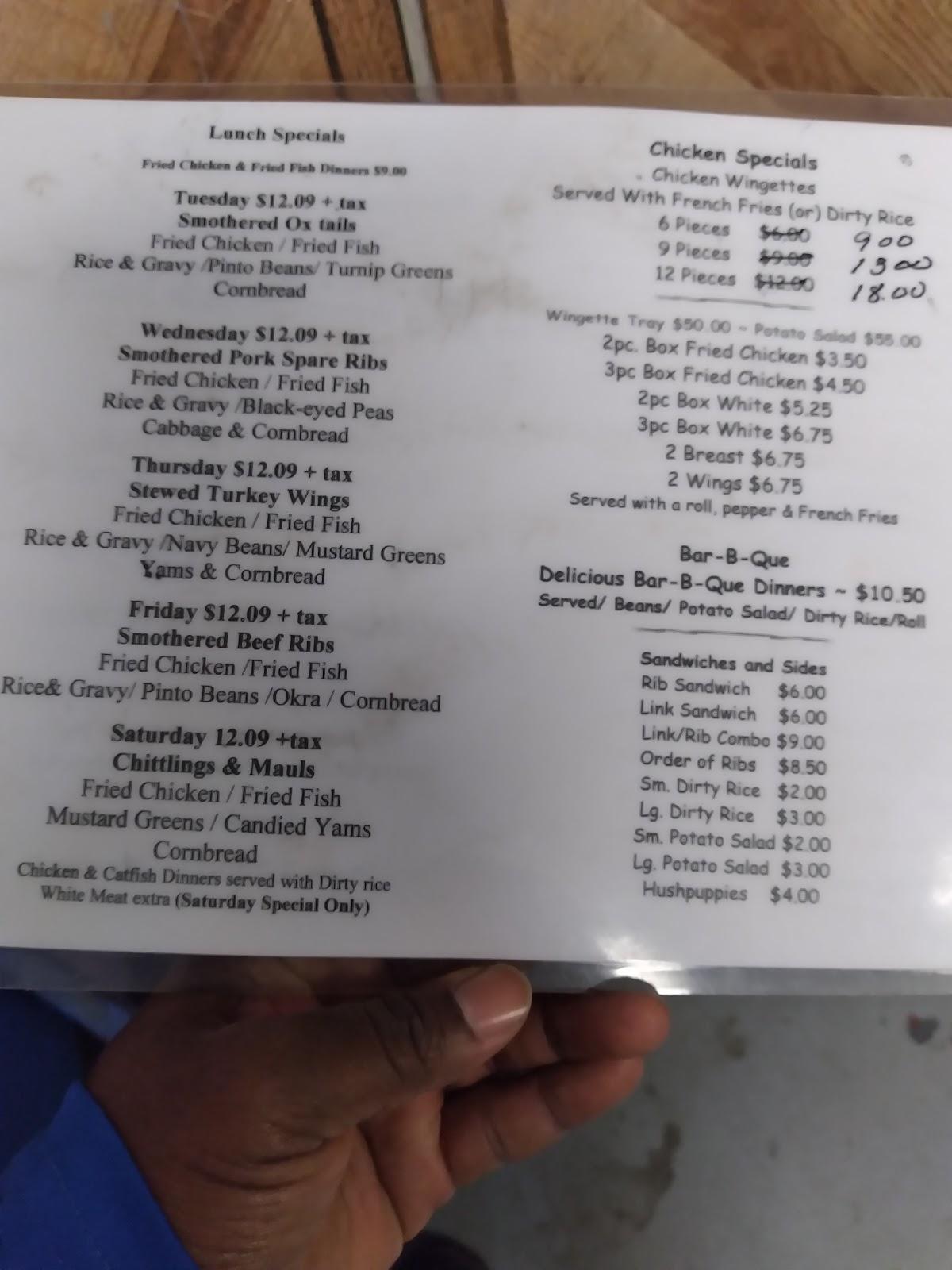 Menu at Big John's Grill restaurant, Beaumont