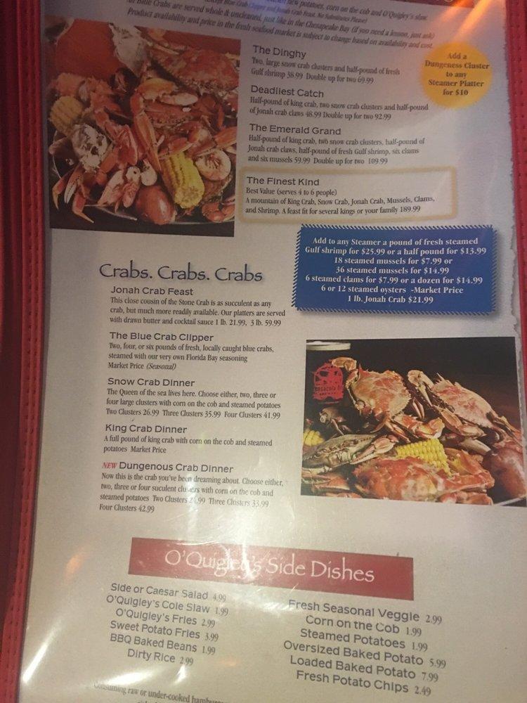 Menu at O'Quigley's Seafood Steamer & Oyster Sports Bar, Destin