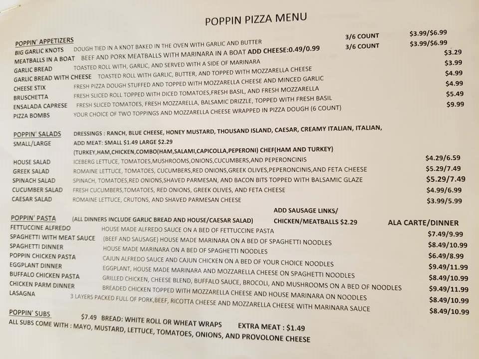 Menu at POPPIN Pizza pizzeria, Hampton