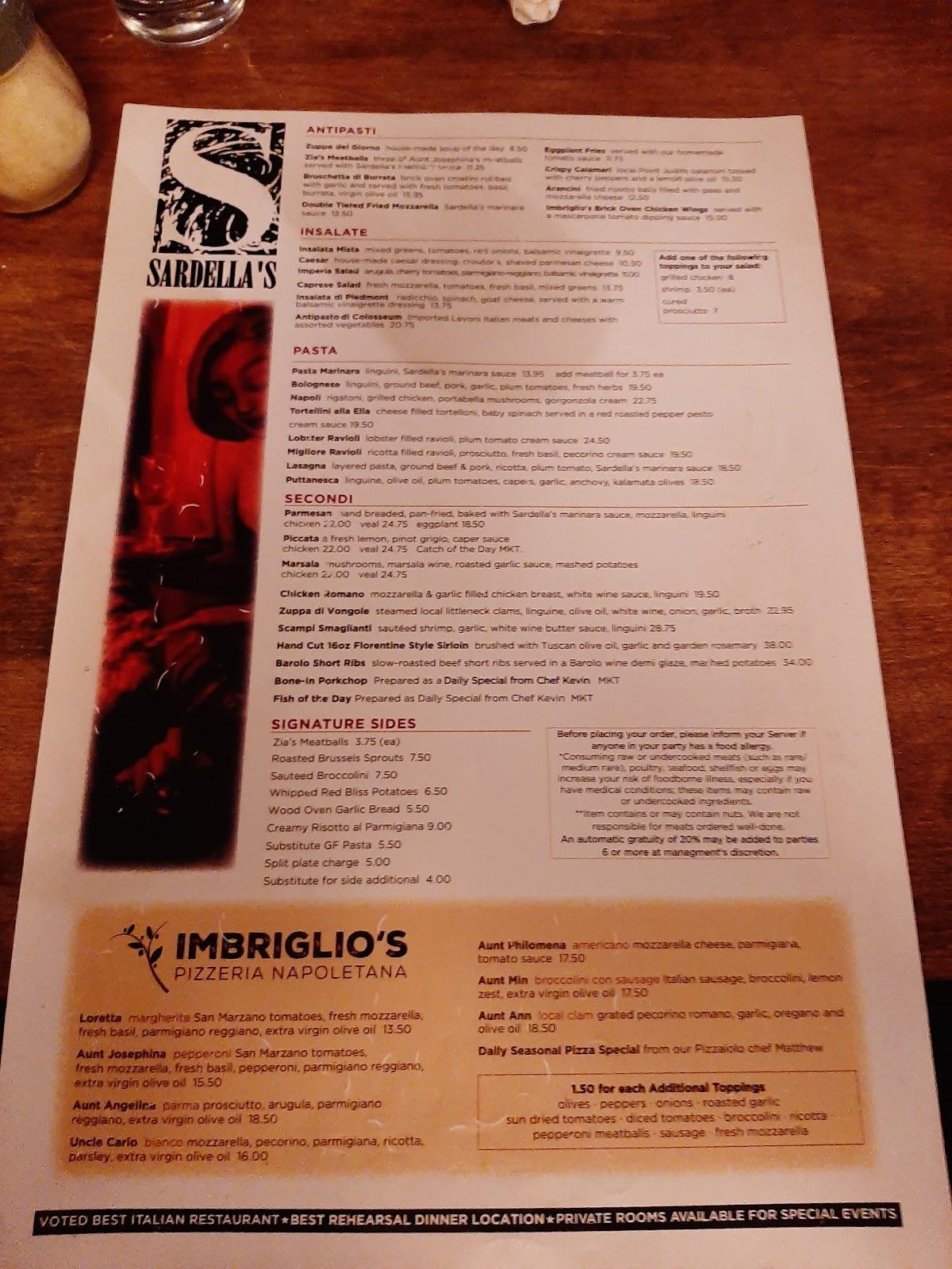 Menu at Sardella's Italian Restaurant, Newport