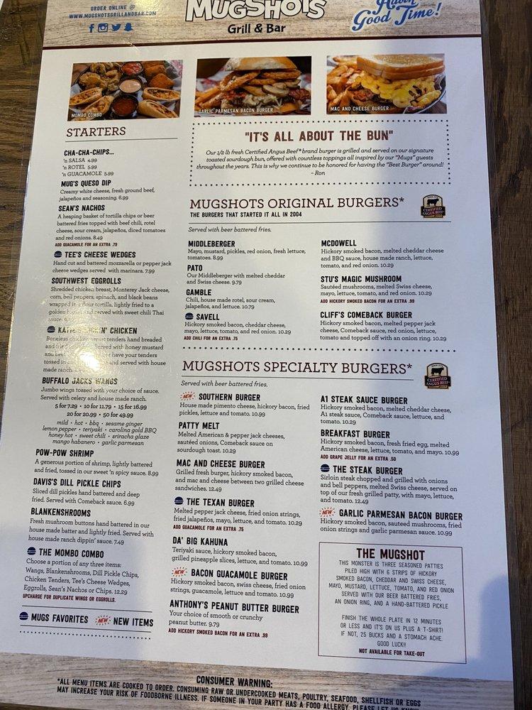 Menu at Mugshots Grill & Bar Fultondale, Fultondale