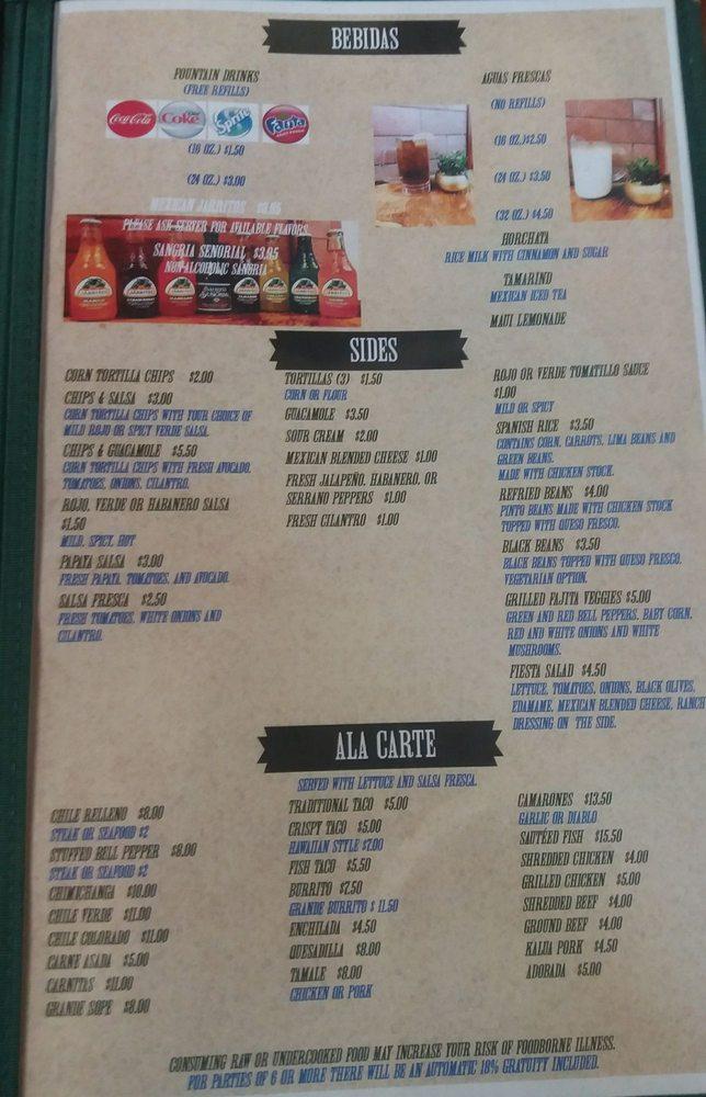 Menu at Chile Relleno restaurant, Kaneohe